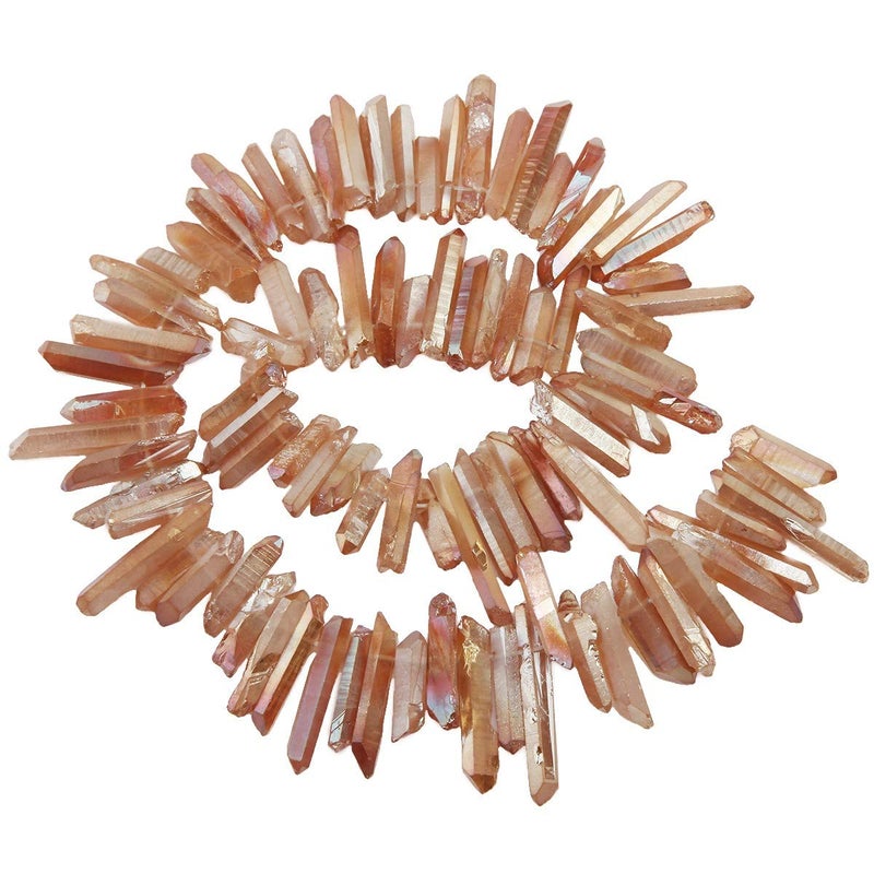 SUNYIK Orange Titanium Coated Crystal Points Quartz Rough Sticks Spikes Point Beads 15 inch Strand Drilled - Image 2